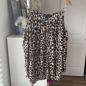 Inc leopard cold shoulder blouse with gold link detail